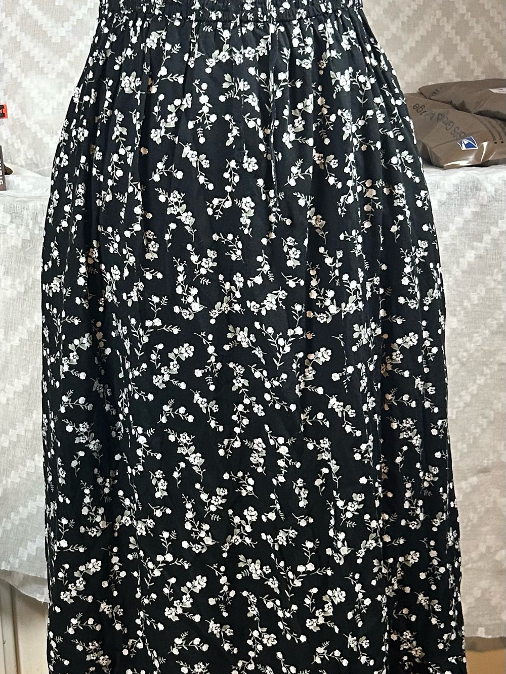 Hollister Black Maxi dress with White Floral Motif